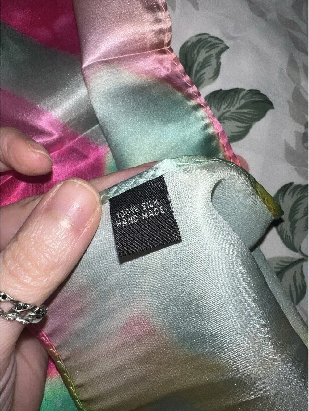 Perrier Jouet Champagne Scarf 100% Silk Pink And Green 30” x 30” Promotional